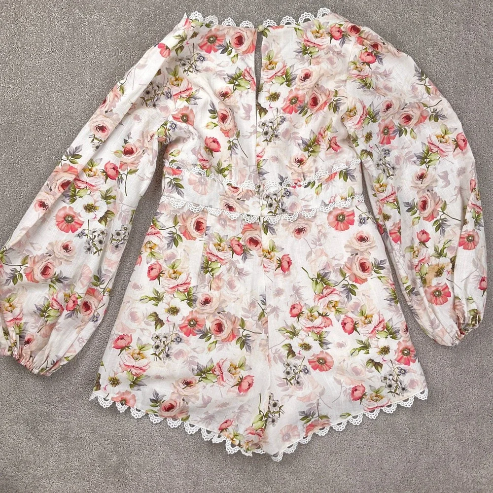 Luxxel Romper Women Medium White Pink Floral Sweetheart Whimsy Fairy‎ Romantic